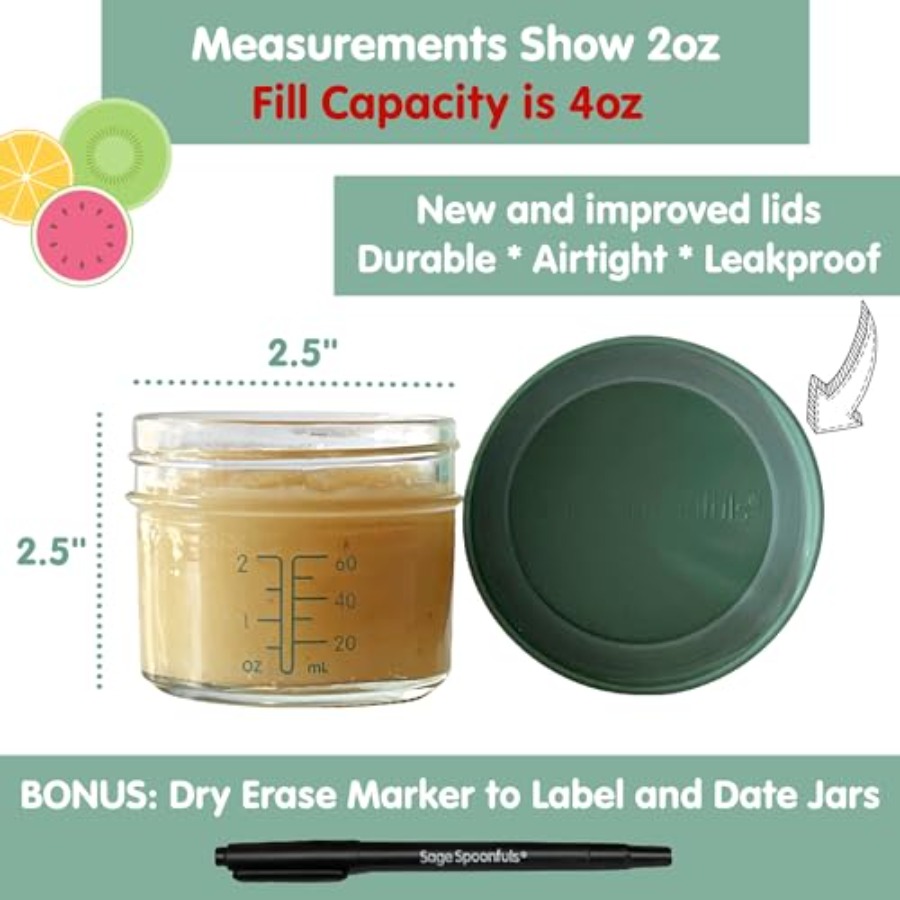 Sage Spoonfuls -12 Pack 4 oz B - Baby Food Glass Containers recensione e prezzo